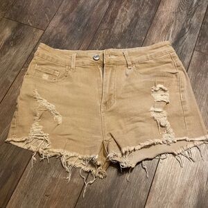 Khaki medium stretch jean shorts